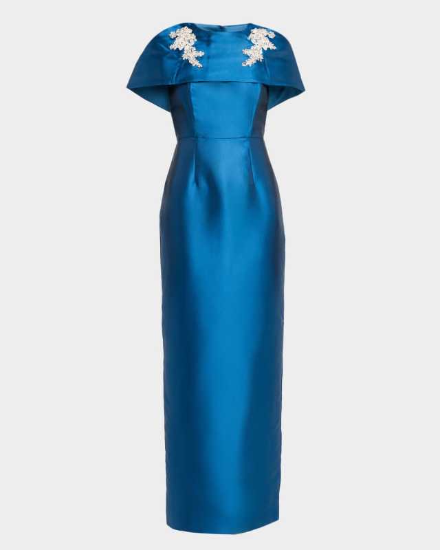 Eve Cape Silk Twill Column Gown
